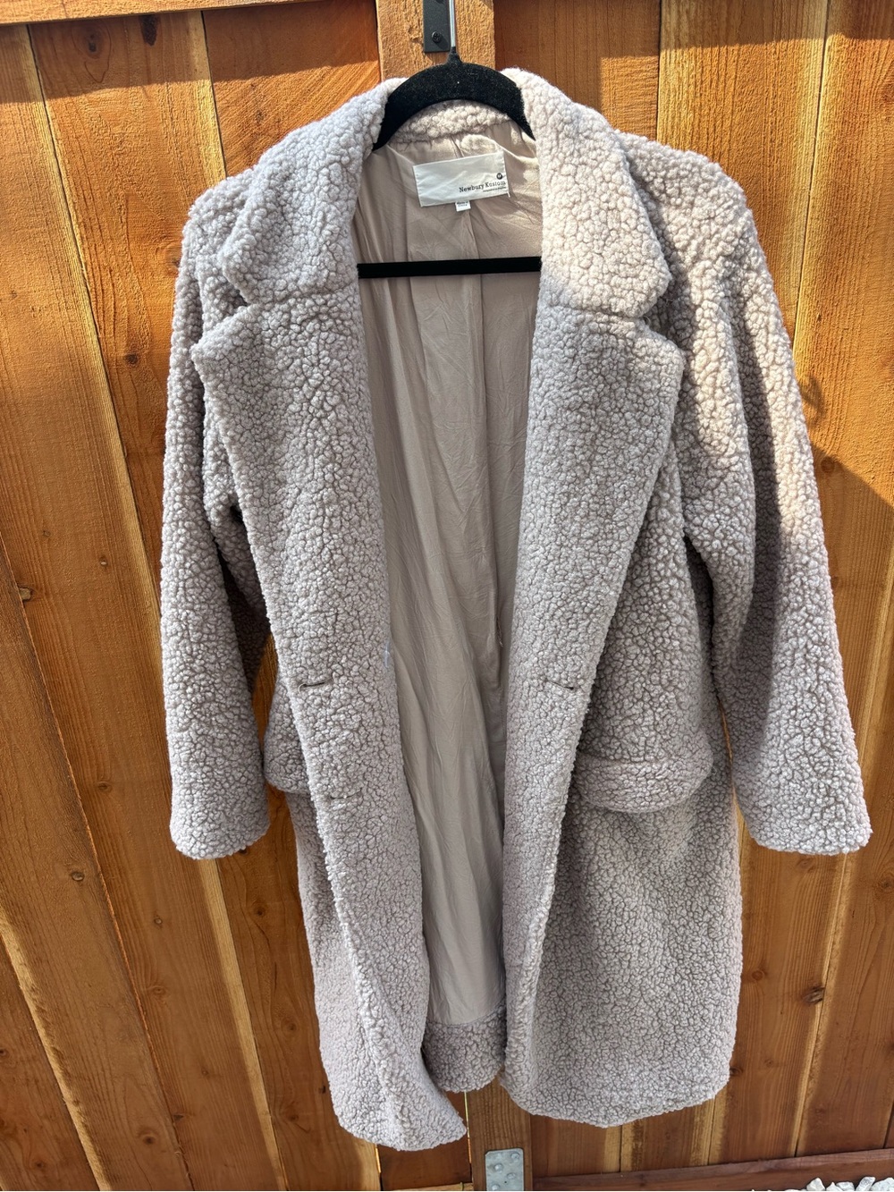 Newbury Kustom Taupe Teddy Sherpa Long Coat | Women’s Medium